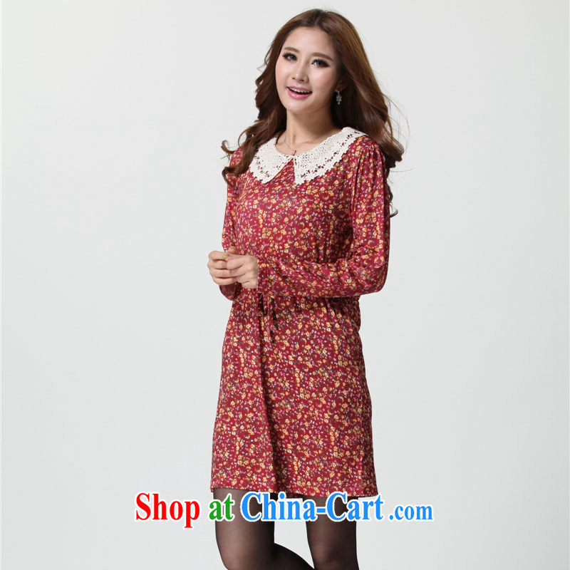 Thin (NOS) King, female long-sleeved lace doll collar floral aunt with her mother the dresses D 9521 red 4 XL 210 Jack the following through, thin (NOS), online shopping