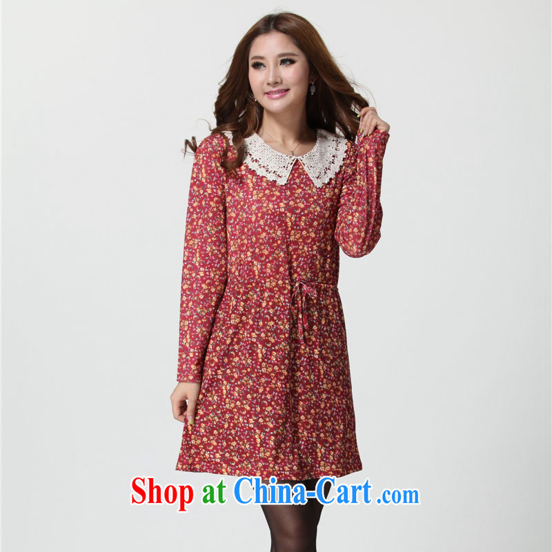 Thin (NOS) King, female long-sleeved lace doll collar floral aunt with her mother the dresses D 9521 red 4 XL 210 Jack the following through, thin (NOS), online shopping