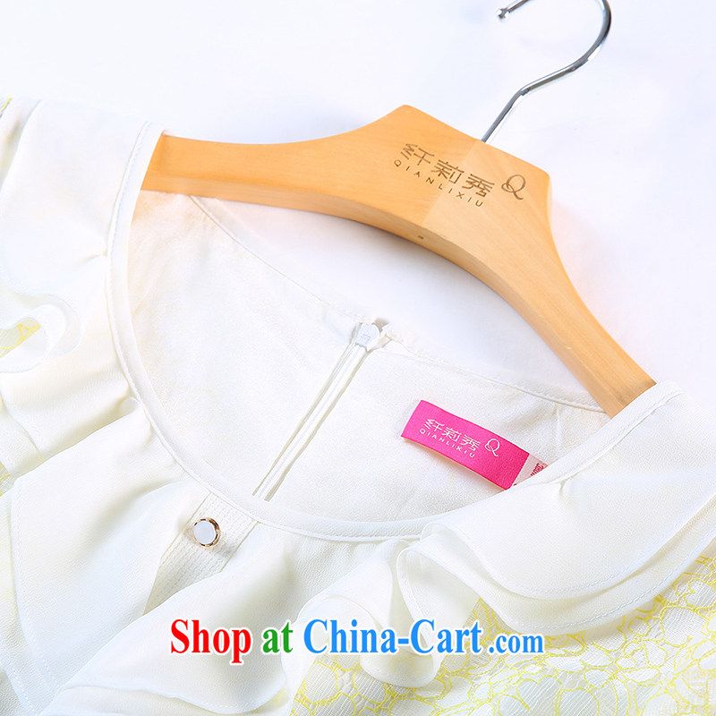 Slim Li Su-XL ladies' 2014 autumn and winter, the flouncing stamp lace short-sleeved The Beauty dress slim Li Su-XL female Q 5281 yellow XXXXL, slim Li-su, and Internet shopping