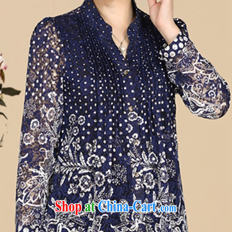 2015 spring New, and indeed increase, female, older women in long-sleeved sleeved stamp shirt, Mom is relaxed and elegant T-shirt lace T-shirt snow woven long-sleeved blue 5 XL (161 - 180 ) jack, and the beautiful believers, shopping on the Internet