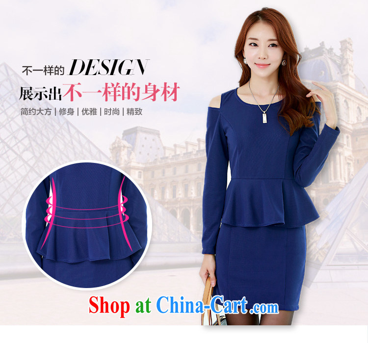 Constitution Yi fat people dress XL women's clothing new 2015 spring Korean goddess aura your shoulders waist long-sleeved lace design cultivating thick sister-blue skirt L pictures, price, brand platters! Elections are good character, the national distribution, so why buy now enjoy more preferential! Health