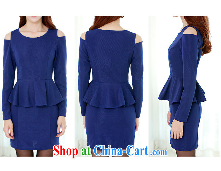 Constitution Yi fat people dress XL women's clothing new 2015 spring Korean goddess aura your shoulders waist long-sleeved lace design cultivating thick sister-blue skirt L pictures, price, brand platters! Elections are good character, the national distribution, so why buy now enjoy more preferential! Health