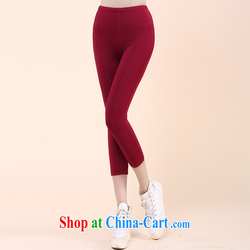 JK .,200 larger women's clothing spring and summer new and colorful beauty Solid Color 7 pants breathable elastic solid pants 05,016 wine red 3XL