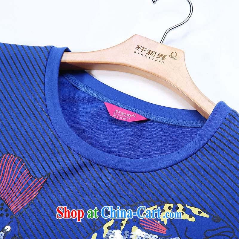 Slim Li-su fall 2014 with new XL girls thick mm round-collar fish-stamp manual on-chip-en Yi Q 5780 color blue L, slim Li-su, and shopping on the Internet