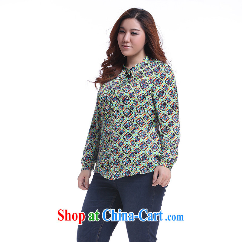 Slim Li-su fall 2014 with new, XL girls with thick mm video skinny, adoption of a geometrical stamp shirt Q 5858 green XXL, slim Li-su, and shopping on the Internet