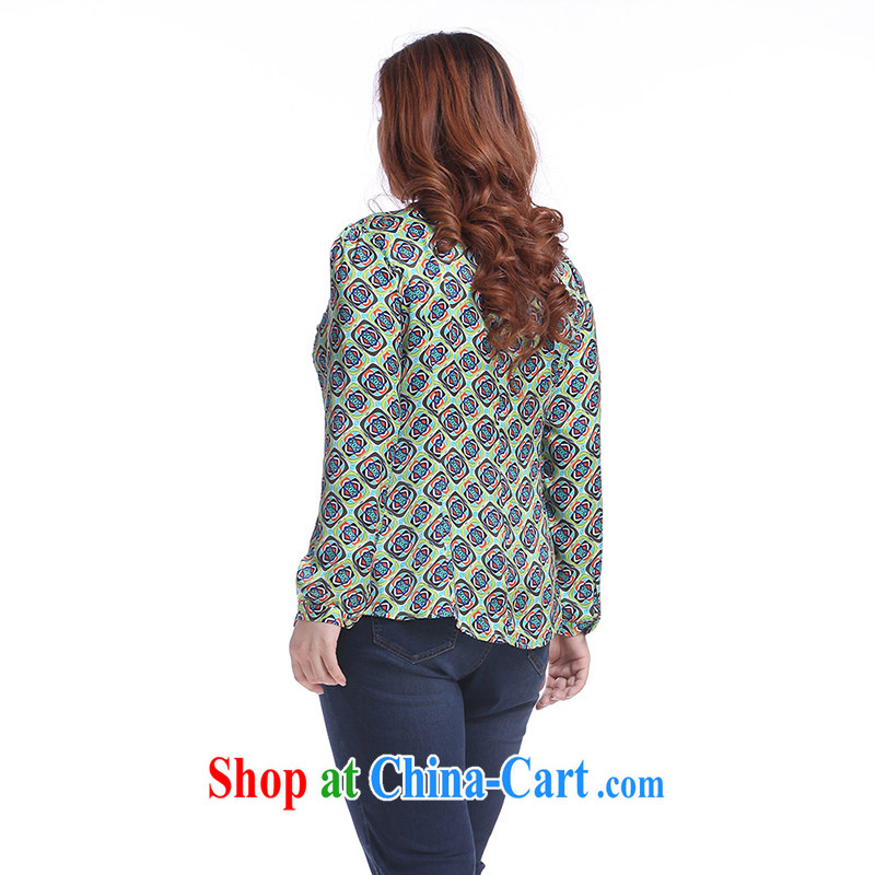 Slim Li-su fall 2014 with new, XL girls with thick mm video skinny, adoption of a geometrical stamp shirt Q 5858 green XXL, slim Li-su, and shopping on the Internet