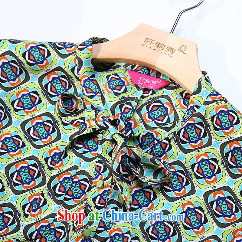 Slim Li-su fall 2014 with new, XL girls with thick mm video skinny, adoption of a geometrical stamp shirt Q 5858 green XXL, slim Li-su, and shopping on the Internet