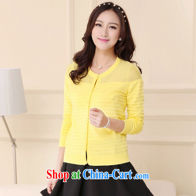 JK .,200 Spring and Autumn new larger female Korean version, long-sleeved sweater knit sweater cardigan jacket MC 1430002 yellow 4 XL