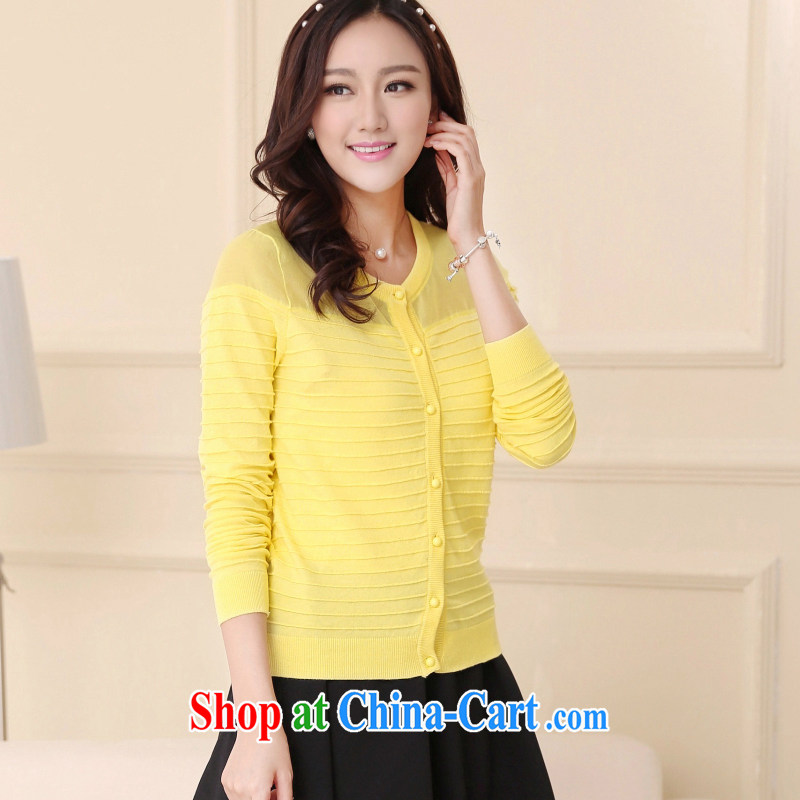 JK .,200 Spring and Autumn new larger female Korean version, long-sleeved sweater knit sweater cardigan jacket MC 1430002 yellow 4 XL, JK .,200, shopping on the Internet