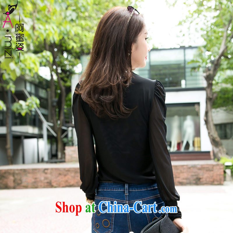 The honey and diverse large, female with thick mm new, autumn and the Korean version fluoroscopy Web yarn black long-sleeved T-shirt solid Web yarn T pension 9042 black XXL, the honey, and, shopping on the Internet
