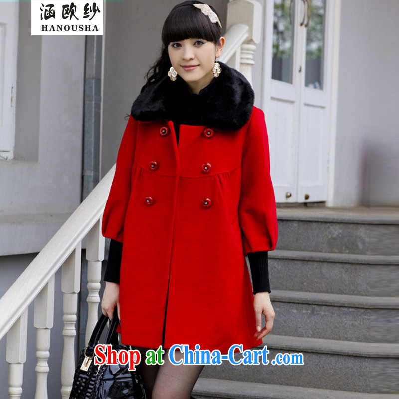 COVERED BY THE 2015 spring and autumn and winter clothing new female Korean version thick XL wool? sub-coat jacket thick mm what gross coat jacket large red XXXXXL
