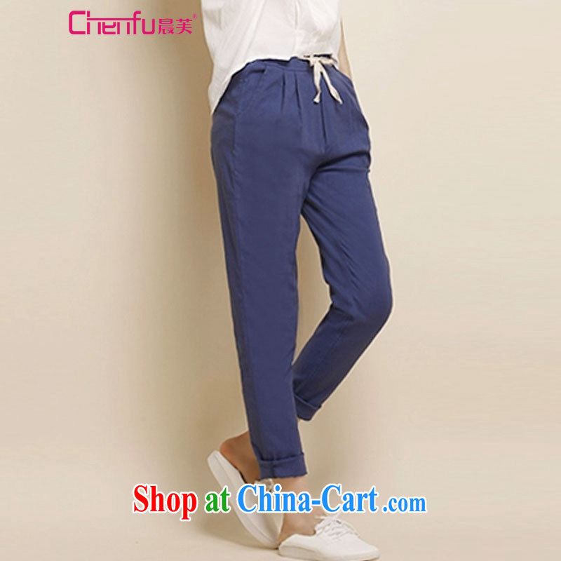 Morning would be 2015 spring new Korean version is indeed the XL women mm thick loose ground on 100 linen trousers pants graphics thin, Trouser Press castor pants cotton pants the cowboy blue 4XL (155 - 170 ) jack, morning, and shopping on the Internet