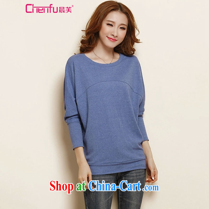 Morning would be 2015 spring new Korean version is indeed the XL women mm thick long-sleeved T-shirt girl long, loose bat sleeves solid denim blue 2 XL (suitable for 130 - 150 catties, morning, and shopping on the Internet