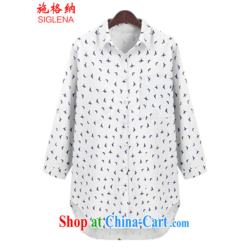 Shih, 2014, in Europe and America, the girls fall on New and indeed increase code mm thick loose stamp small patterns in long, floral shirt 5812 white XXL, grid, (SIGLENA), shopping on the Internet