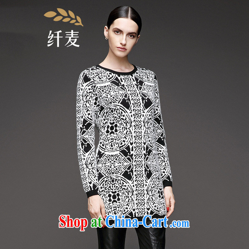 The wheat high-end large Code women fall 2014 with new thick mm Europe retro stamp sweater 843132123 black-and-white 2XL