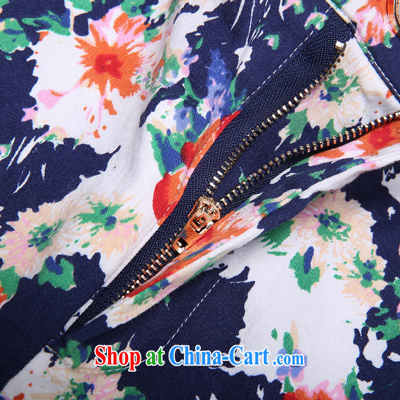 Slim LI Sau 2014 summer new XL women mm thick beauty flower pattern stamp duty castor pants 7 pants Q 5057 blue XXXXXL, slim Li-su, and shopping on the Internet