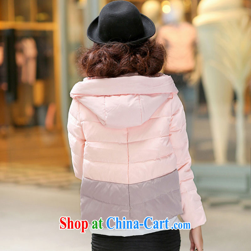 The line takes the Code women's clothing in winter, Korean video thin thick mm personalized spell-color cap thick warm short, loose countrysides B A 022 - 2 pale pink + Gray 3 XL, sea routes, and shopping on the Internet