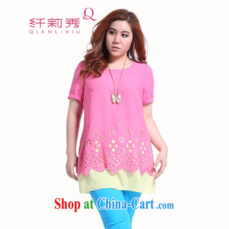 Slim LI Sau 2014 summer new, larger women mm thick collision Color language Empty burning flower long leave two snow woven shirts Q of 5208 red XL