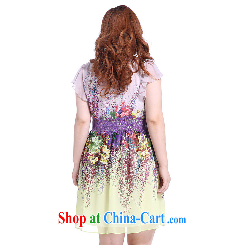 Slim Li Hsiu-summer new, XL girls with thick mm video thin oil painting stamp lace snow-woven dresses Q 5727 yellow XXXL, slim Li-su, and, shopping on the Internet