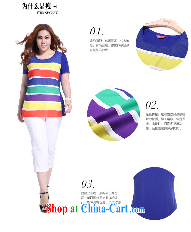 Slim LI Sau summer new XL female graphics thin knocked color Rainbow snow streaks woven stitching 100 ground T pension Q 5195 blue XL pictures, price, brand platters! Elections are good character, the national distribution, so why buy now enjoy more preferential! Health