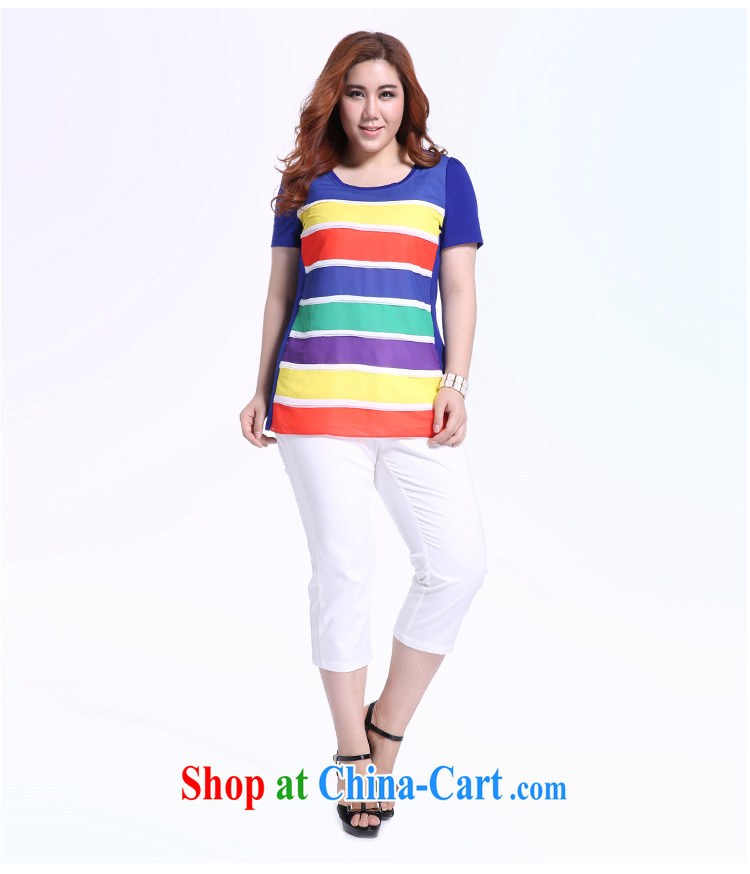 Slim LI Sau summer new XL female graphics thin knocked color Rainbow snow streaks woven stitching 100 ground T pension Q 5195 blue XL pictures, price, brand platters! Elections are good character, the national distribution, so why buy now enjoy more preferential! Health