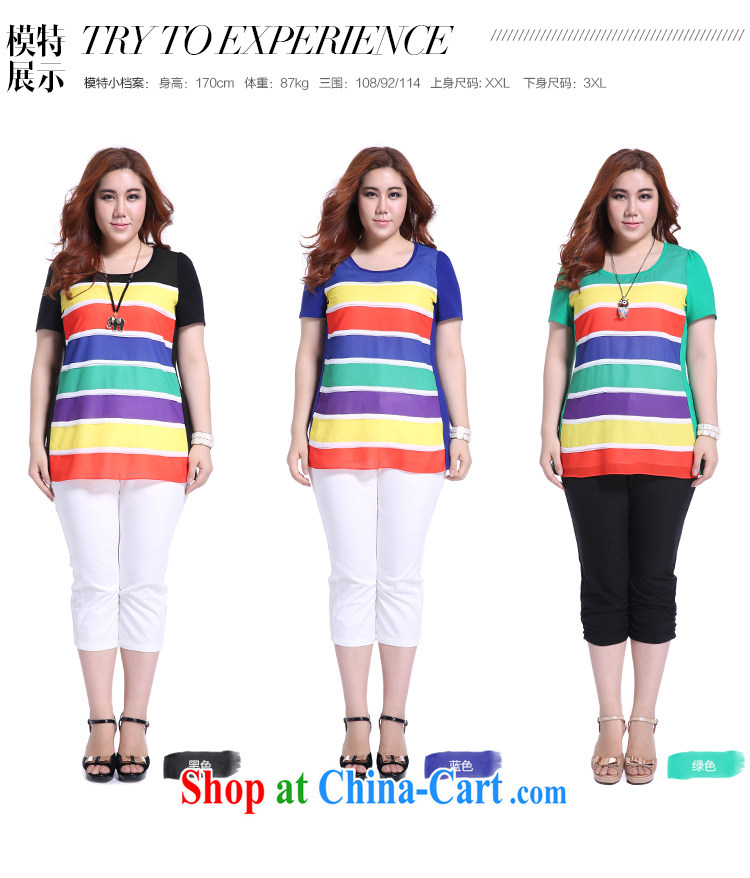 Slim LI Sau summer new XL female graphics thin knocked color Rainbow snow streaks woven stitching 100 ground T pension Q 5195 blue XL pictures, price, brand platters! Elections are good character, the national distribution, so why buy now enjoy more preferential! Health