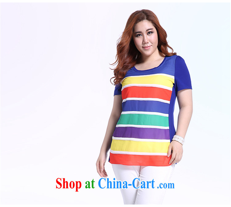 Slim LI Sau summer new XL female graphics thin knocked color Rainbow snow streaks woven stitching 100 ground T pension Q 5195 blue XL pictures, price, brand platters! Elections are good character, the national distribution, so why buy now enjoy more preferential! Health