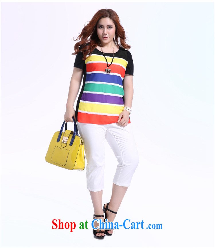 Slim LI Sau summer new XL female graphics thin knocked color Rainbow snow streaks woven stitching 100 ground T pension Q 5195 blue XL pictures, price, brand platters! Elections are good character, the national distribution, so why buy now enjoy more preferential! Health