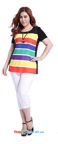 Slim LI Sau summer new XL female graphics thin knocked color Rainbow snow streaks woven stitching 100 ground T pension Q 5195 blue XL pictures, price, brand platters! Elections are good character, the national distribution, so why buy now enjoy more preferential! Health