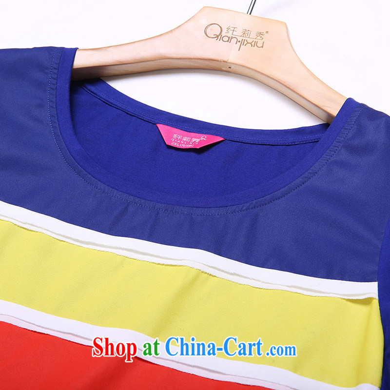 Slim Li Hsiu-summer new XL female graphics thin knocked color Rainbow snow streaks woven stitching 100 ground T pension Q 5195 blue XL, slim Li-su, and shopping on the Internet