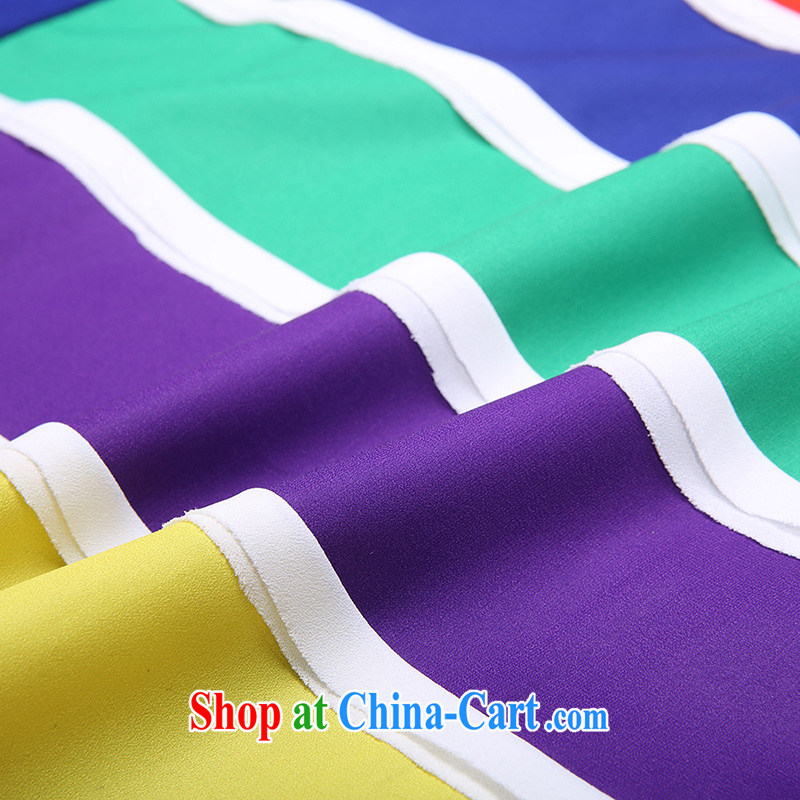 Slim Li Hsiu-summer new XL female graphics thin knocked color Rainbow snow streaks woven stitching 100 ground T pension Q 5195 blue XL, slim Li-su, and shopping on the Internet