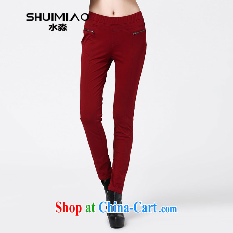 Water Fall at the new Korean solid Beauty Salon trousers larger female video skinny legs pants S QW 14 3538 wine red XXL