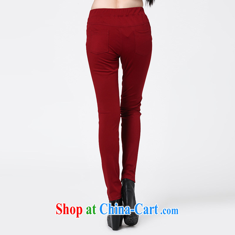 Water Fall at the new Korean solid Beauty Salon trousers larger female video skinny leg pants S QW 14 3538 wine red XXL, the water itself (SHUIMIAO), online shopping