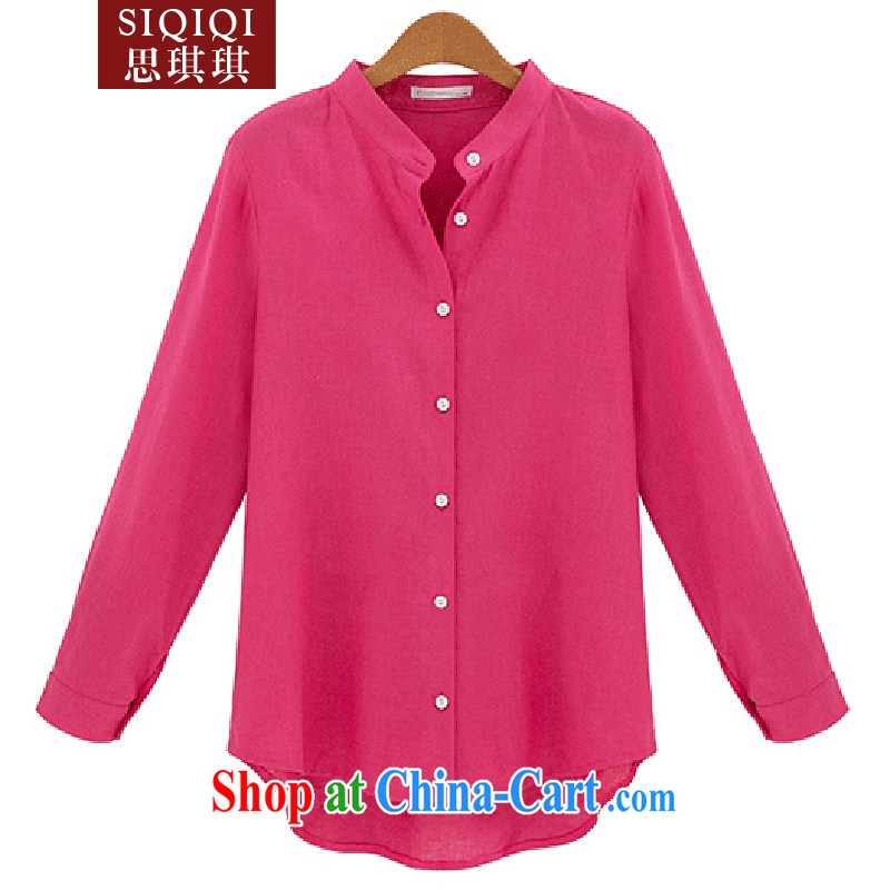 The Qi Qi _SIQIQI_ Spring 2015 new larger female American and European solid-colored high-end stylish long-sleeved T-shirt girl CS 1021 pink 5 XL