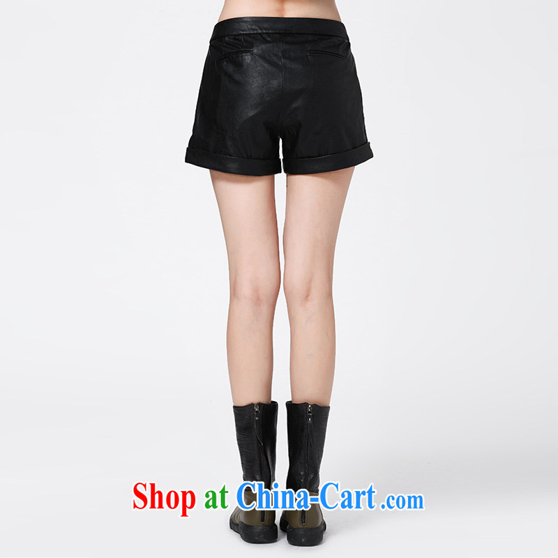 Water with larger graphics Thin women mm thick shorts fall 2014 with new PU street solid hot pants S QT 14 3542 carbon black L, water itself (SHUIMIAO), shopping on the Internet