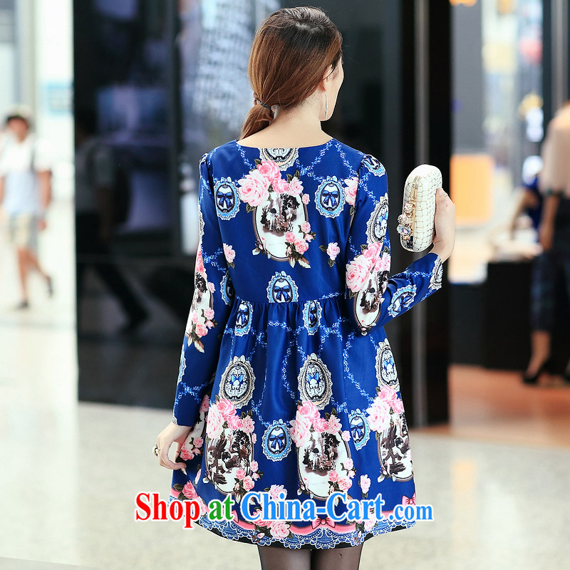 Mephidross has long honey, the FAT and FAT mm autumn 2014 the new Korean version of the greater, women with high-end style stamp duty long-sleeved dresses 2695 large blue code 3XL Mephitic economy honey Silk (MENTIMISI), and, on-line shopping