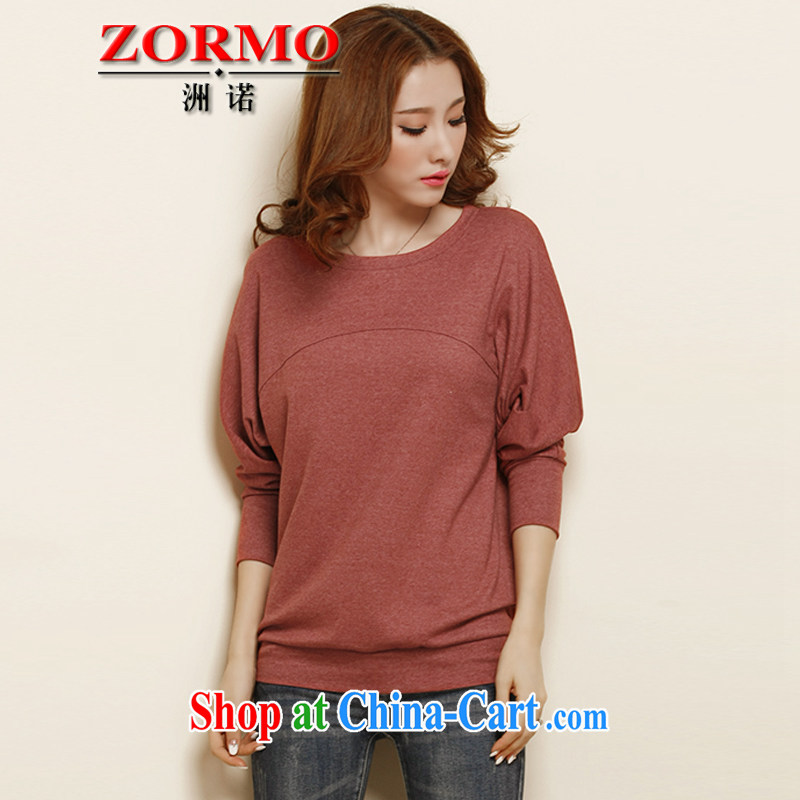 ZORMO Korean female autumn and winter, bat sleeves with large, solid shirt thick mm and indeed XL T-shirt rusty red 5 XL, ZORMO, shopping on the Internet