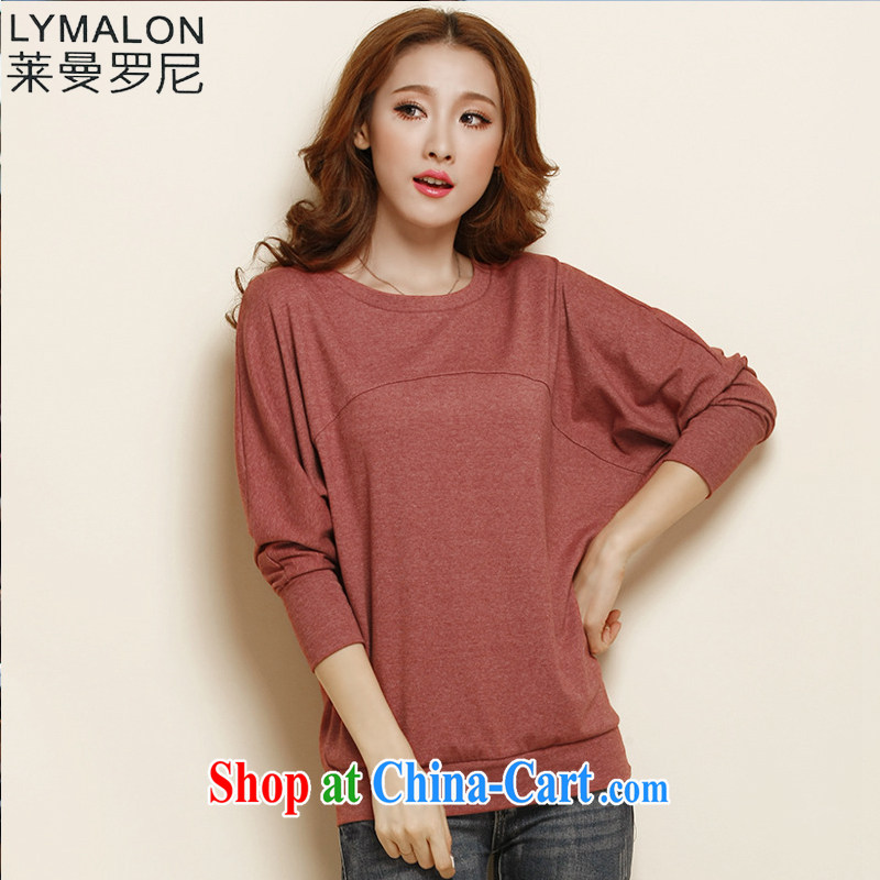 Lehman Ronnie lymalon fat people graphics thin spring 2015 new Korean version of the greater code female loose bat sleeves round neck solid color T pension Y 1127 rusty red 5 XL