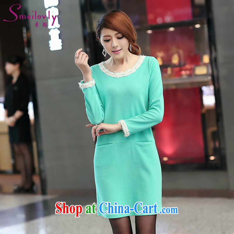 Staff of the fertilizer XL women mm thick early autumn 2014 new emphasis on sister aura long-sleeved video thin pencil skirt dresses S 2697 green 5 XL