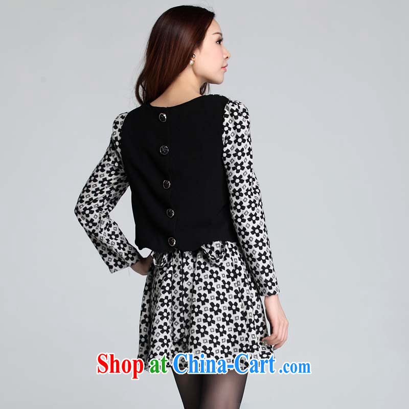 Loved autumn and winter clothing new emphasis on people's congress, female video thin, Korean version thick MM two-piece is a dress 3572 black and white XXXXL, loved (Tanai), online shopping