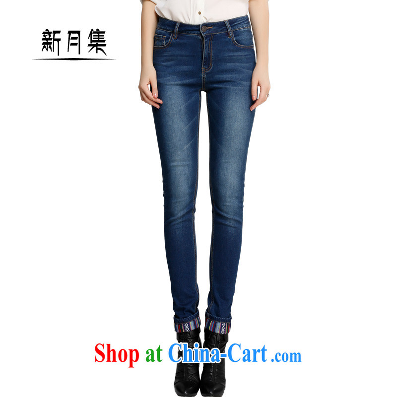 Crescent sets the code women spring 2015 New Product jeans thick MM larger female pants thick sister 3 feet video slim pants dark blue 31