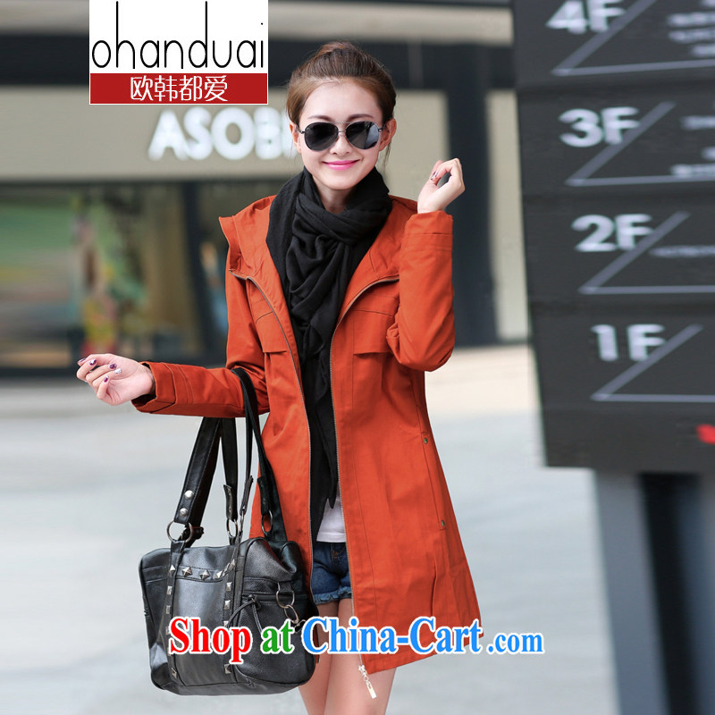 The love the Code women 2015 spring new Korean cap the beauty code wind jacket women jacket OH 74,608 orange XXXL