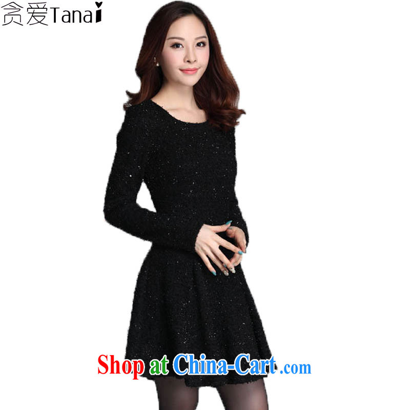 Loved spring new-waist long-sleeved lace-mm thick and fat XL women dress 3573 black XXXXL, loved (Tanai), shopping on the Internet