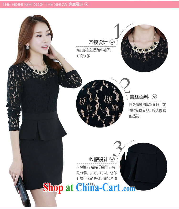 Constitution, fat, female XL 2015 spring new Korean lace round-collar stitching Stretch video thin aura long-sleeved dresses the waist lady A Field skirt black 4XL 155 - 170 Jack pictures, price, brand platters! Elections are good character, the national distribution, so why buy now enjoy more preferential! Health