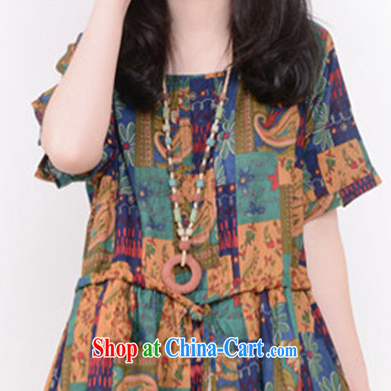 Pure color has always list summer 2015 new Korean version on the MM code female suits the waist leave of two short-sleeved cotton the dresses green flower XXL, solid color consistent, and shopping on the Internet