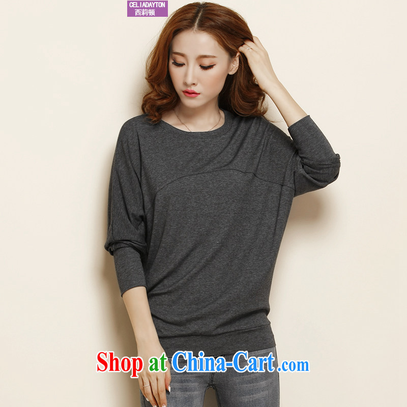 Ms. Cecilia Clinton's large, female autumn is new, and indeed XL loose video thin bat T-shirt thick mm solid long-sleeved T-shirt girls T-shirt 200 Jack thick sister T-shirt dark gray XXXL