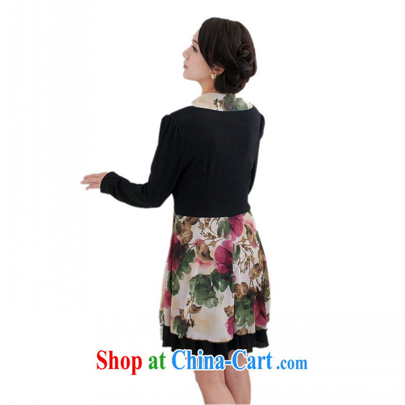 The delivery package as soon as possible by the hypertrophy, dresses Korean classic and elegant V stamp duty for stitching snow woven skirt video thin OL long-sleeved short skirts bowtie black 4XL approximately 160 - 170 jack, land is still the garment, shopping on the Internet