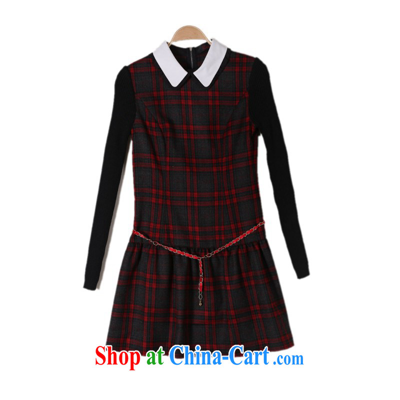 The delivery package mail as soon as possible, focusing on girls XL dresses Korean English style sub-roll collar long-sleeved short skirt video thin beauty large code OL a red 4 XL approximately 145 - 160 jack, constitution, Jacob (QIANYAZI), online shopping
