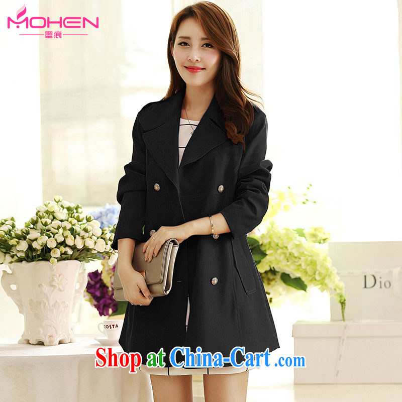 The ink marks spring 2015 new Korean version of the greater code female long-sleeved wind jacket thick mm beauty aura video thin double-long, female wind jacket black 5 XL _suitable for 180 - 200 jack_