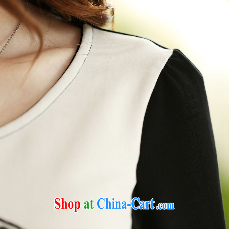 Scratches are present on the 2015 spring new Korean version of the greater code female knocked color dress mm thick stylish personalized stamp duty hit color tile graphics thin long-sleeved dresses white 5XL (suitable for 180 - 200 jack), and the ink marks, and shopping on the Internet